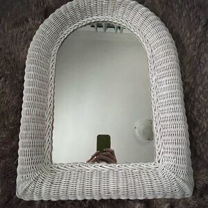 MCM White Wicker Wall Mirror